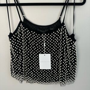 Endless Rose Black Camisole with Pearl Embellishments
